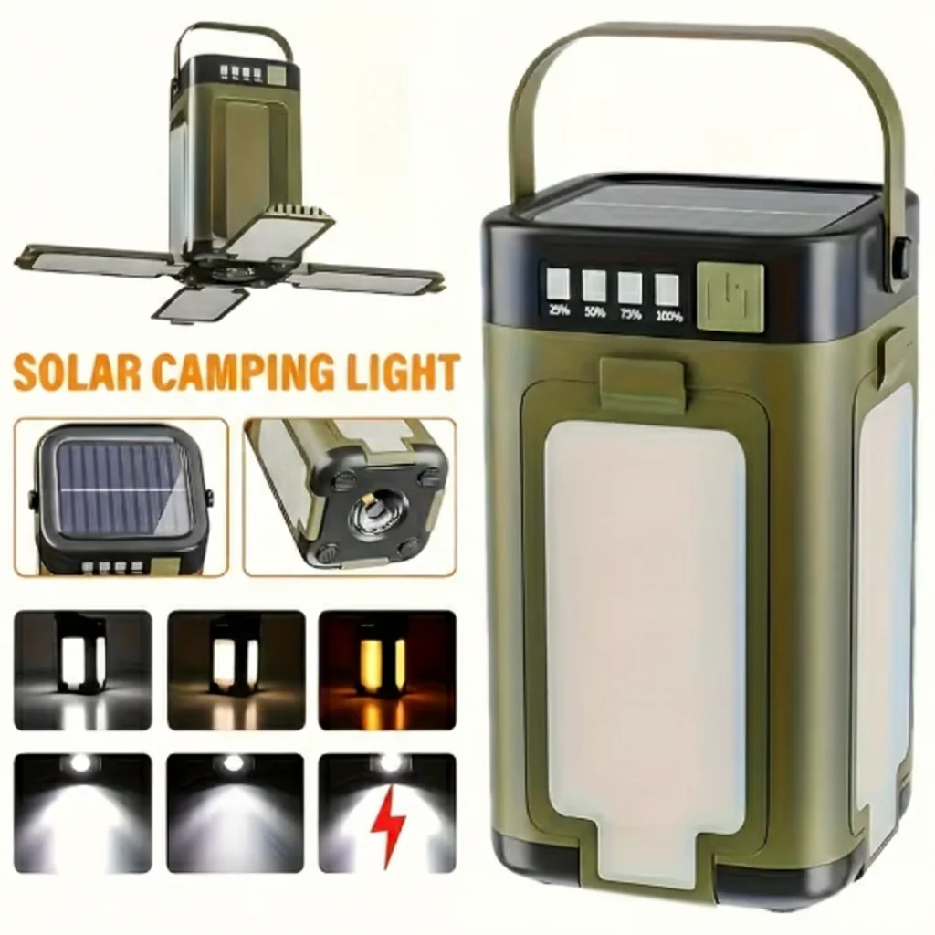 Portable Quad-Panel LED Camping Light – Military Green