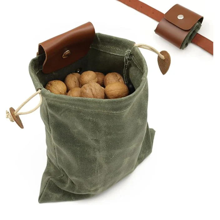 Leather & Canvas Bushcraft Foraging Pouch – Foldable Heavy-Duty Waist Bag