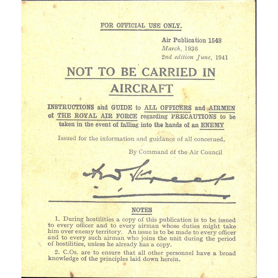 "Not to be Carried" Card - WWII RAF Escape & Evasion Reproduction